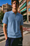 Men's Striped Zippered Trendy Blue Polo Collar t Shirt