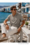 Men's Premium Imported Textured Fabric Striped Gray Polo Collar T-Shirt - 4