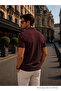 Men's Trend Cotton Waffle Fabric Claret Red Polo Collar T-Shirt - 3
