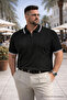 Men's Striped Plus Size Black Knitwear Polo Neck T-Shirt