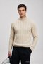 Men's Knitwear Long Sleeve T-Shirt Striped Cream Turtleneck Sweater - 5