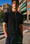 Men's Striped Zippered Trendy Black Polo Collar t Shirt