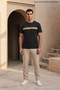 Black Men's Crew Neck Loose Fit T-Shirt with Chest Band - 3