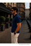 Men's Trend Cotton Waffle Fabric Indigo Polo Collar T-Shirt - 5