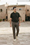 Men's Textured Premium Fabric Loose Fit Khaki Polo Collar T-Shirt - 7