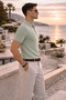 Men's Trend Green Polo Zippered Knitwear T-Shirt - 2