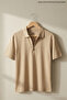 Men's Trend Loose Beige Polo Half-Zip T-Shirt - 2