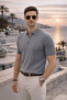 Men's Trend Smoked Polo Zippered Knitwear T-Shirt