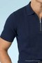 Men's Zippered Casual Polo Collar Knitwear Navy Blue T-Shirt - 6