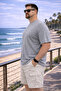 Men's Large Size Summer Trend Gray Textured Linen T-Shirt - 2