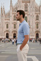 Men's Trend Blue Polo Collar Knitwear T-Shirt - 3