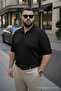 Men's Premium Large Size Black Knitwear Polo Neck T-Shirt - 2