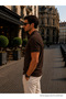 Men's Trend Cotton Waffle Fabric Dark Brown Polo Collar T-Shirt - 5