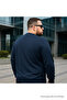 Men's Casual Plus Size Loose Navy Blue Long Sleeve T-Shirt - 4
