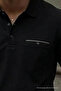 Men's Loose Short Sleeve Black Polo Collar T-Shirt with Pockets - 4