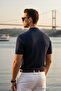 Men's Trend Navy Blue Polo Collar Knitwear T-Shirt - 5