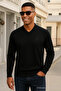 Men's Comfortable Casual V-Neck Black Long Sleeve T-Shirt