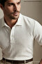 Men's Casual Textured Short Sleeve White Polo Collar T-Shirt - 5