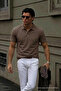 Men's Relax Fit Embroidered Brown Polo Neck t Shirt - 3