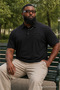 Men's Large Size Summer Cotton Black Polo Collar T-Shirt - 5