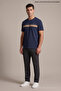 Navy Blue Men's Crew Neck Loose Fit T-Shirt with Chest Band - 4