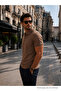 Men's Trend Cotton Waffle Fabric Dark Brown Polo Collar T-Shirt - 5