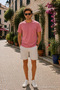 Men's Casual Loose Pink T-Shirt with Chest Embroidery - 4