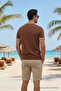 Men's Summer Trend Short Sleeve Knitwear Brown T-Shirt - 5