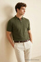 Men's Zippered Casual Polo Collar Knitwear Khaki T-Shirt - 4