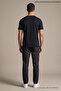 Black Men's Horizontal Band Printed Crew Neck Loose Fit T-Shirt - 6