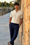 Men's Patterned Casual Knitwear Beige Polo Neck t Shirt - 3