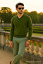 Men's Trend Casual Long V-Neck Khaki Sweater - 3