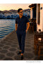 Men's Textured Premium Fabric Loose Fit Navy Blue Polo Neck T-Shirt - 4