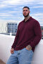 Men's Large Size Burgundy Polo Long Sleeve T-Shirt