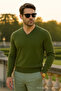 Men's Trend Casual Long V-Neck Khaki Sweater