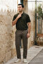 Men's Textured Premium Fabric Loose Fit Khaki Polo Collar T-Shirt - 6