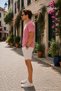 Men's Casual Loose Pink T-Shirt with Chest Embroidery - 5