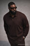 Men's Trend Large Size Dark Brown Polo Collar T-Shirt - 2