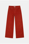Women's Brick Color 26W5-104 Slim F Corded Fabric Velvet Fabric Straight Fit Pants - 5
