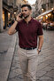 Men's Trend Striped Premium Claret Red Polo Neck T-Shirt - 2