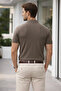 Men's Striped Brown Zippered Polo Knitwear T-Shirt - 5