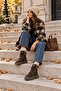 Norivina Brown Women's New Season Flat Lace-Up Elastic Daily Comfortable Fit Boots