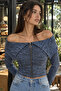 Women's Blue Off-Shoulder Front Zipper Cardigan Arm-26K001034