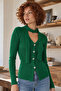 Women's Green V-Neck Front Button Shawl Detail Soft Textured Cardigan Arm-26K001032