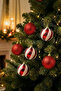 Christmas Tree Ornament Red White Cici Ball 8 cm Set of 6