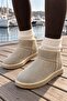 Women's Stoned Beige Ultra Mini Suede Boots with Fur Inside 3 cm Byndum01