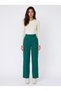 Green Stretchy Textured Waistband with Velcro Detail Comfortable Palazzo Wide-Cut Pants with Pockets - 2