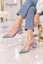 Women's Colorful Toe-Strap Transparent Detailed Slingback 3cm Heeled Ballerinas
