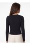 Black Ribbed Camisole Long Sleeve Crew Neck Knitted Blouse with Front Buttons and Slit Detail - 3