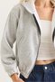 Gray Three-Thread Fuzzy Textured Long Sleeve Cardigan with Elastic Cuffs and Zipper Pockets - 3